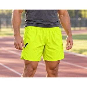 Reebok Mens XL Neon Yellow Running Shorts Performance Athletic Workout Retro Gym
